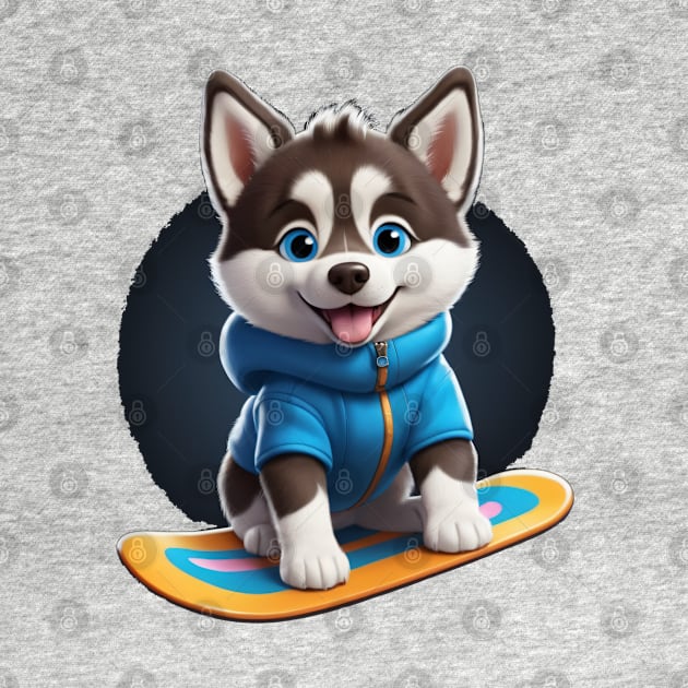 Cute Snowboarding Husky Puppy by nicecorgi